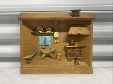 Relco Vintage Diorama 3D Wood Room Scene, Made in Japan, hand painted, Brick FP