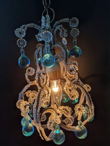 Antique italian turquoise crystals beaded chandelier - Picture 4 of 12