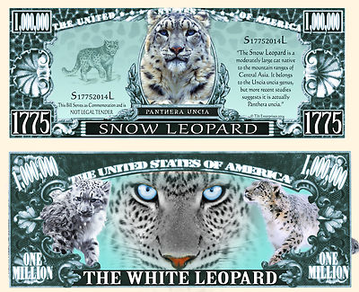 Leopard Panthere Des Neiges Billet Million Dollar Us Once Blanc Irbis Animal Ebay