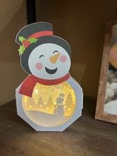 Winter Christmas Lighted Snowman Shadow Box