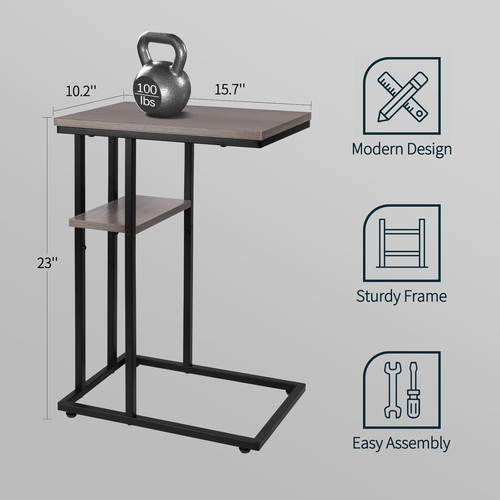 C Shaped End Table, Side Table for Couch and Bed, Small Side Tables for Small Sp - Picture 3 of 12