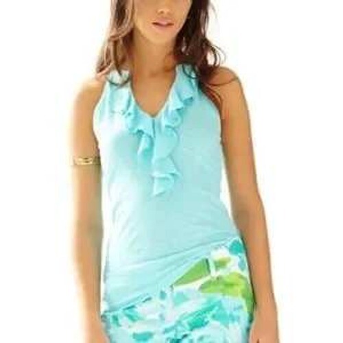 LILLY PULITZER Spa Blue Shay Rüschen Tank Top S Baumwolle Sommer Strand leicht - Bild 1 von 10