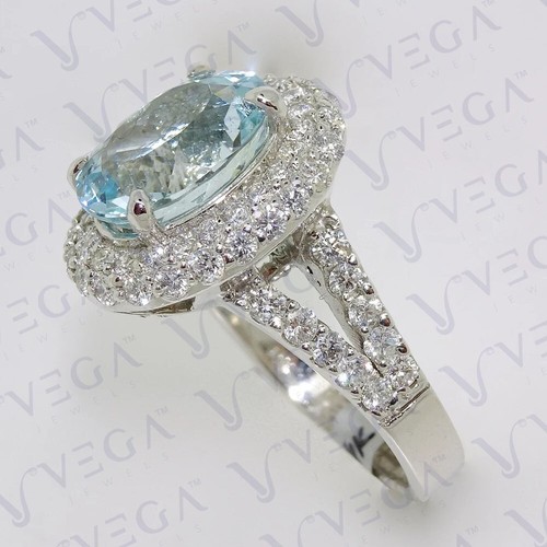 10ct Oval Cut Natural Aquamarine & Diamond Engagement Ring 18K White Gold Plated - Picture 3 of 16