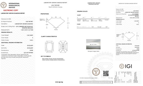 1.04 Cts RADIANT Cut IGI Certified Lab Grown CVD Diamond E Color VVS2 Clarity - Picture 2 of 10