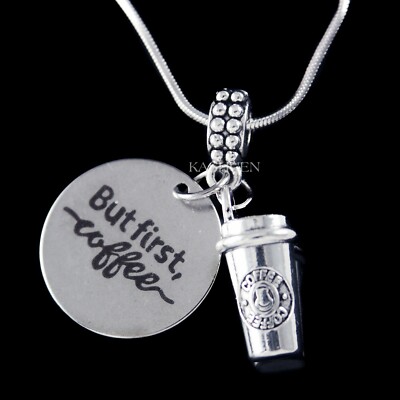 ~But First Coffee 3D Cup Necklace~ Espresso Mocha Lover Tired