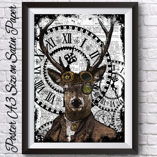 Diccionario de póster Funky A3 de animales hipster estampados de ciervos - Imagen 2 de 2