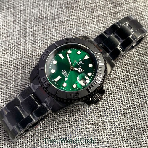 Reloj automático para hombre NH35 negro PVD 10 BAR cristal zafiro fecha ostra pulsera - Imagen 9 de 24