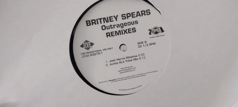 MINT PROMO BRITNEY SPEARS OUTRAGEOUS HOUSE REMIXES 12" SINGLE VINYL RECORD - Image 3 of 3