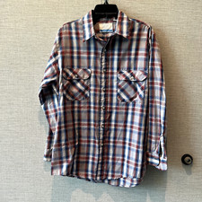 Vintage 70s Sears Fieldmaster Button Up Shirt Red  Blue Plaid Men 16 16.5