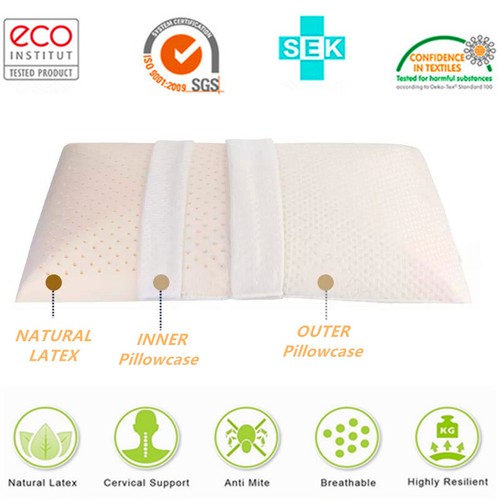 Latex Pillows Flat Thin Slim Low Foam Comfort Deep Sleep Natural Breathable Bed. - Picture 2 of 6
