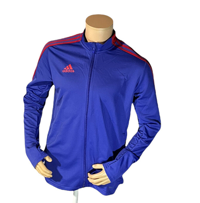 Мужская футбольная куртка Adidas синего цвета с 3 полосками на молнии, размер маленький (GN5750)