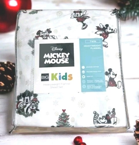NEW DISNEY Mickey Minnie Mouse Heavyweight Flannel Sheet Set TWIN Deep Fit Matt