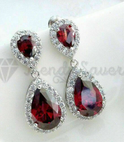 18ct Gold Plated Cubic Zirconia Crystal Water Drop Pendant Dangle Drop Earrings - Picture 15 of 77