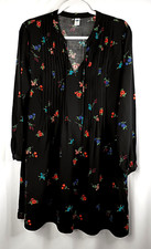 Old Navy Swing Dress Women MEDIUM Black Floral Lightweight Boho Festival