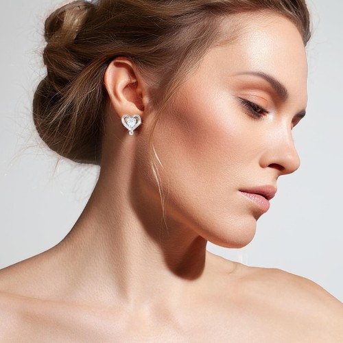 Moissanit Herz Ohrstecker für Frauen, 0,6-3 kt Laborgefertigter Diamant 18 K W... - Bild 2 von 8