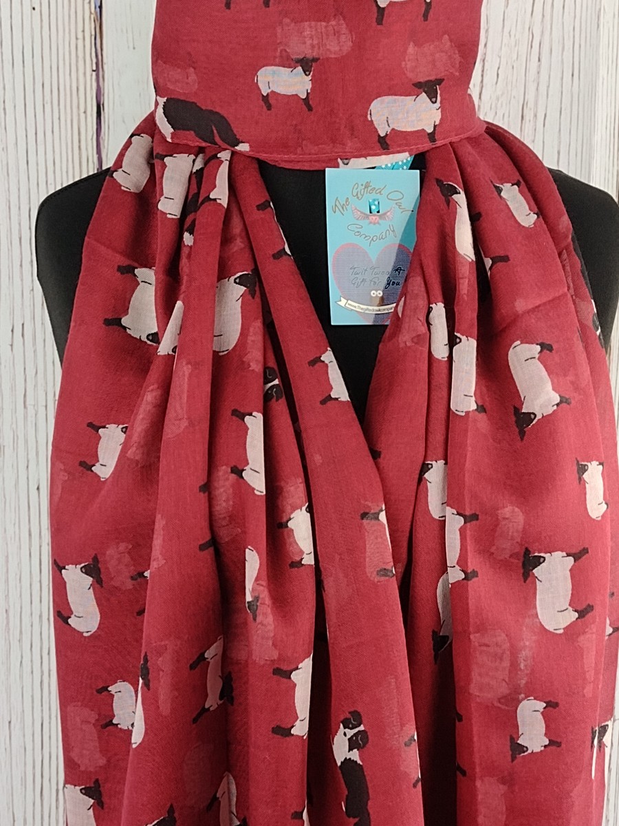 BORDER COLLIE DOG SHEEP SCARF RED WRAP SHAWL GIFTS FOR HER