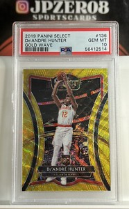 2019-20 Select De'Andre Hunter Premier Level Gold Wave Prizm SP RC #136 PSA 10