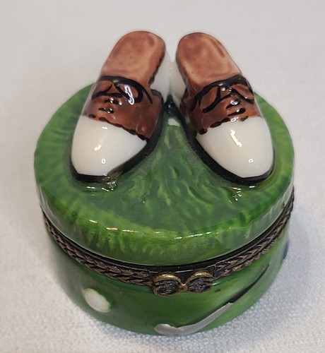 Navika PGA Golf Shoes Limoge Porcelain Trinket Box Clubs Balls Green - Picture 3 of 8