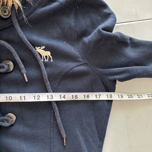 Felpa con cappuccio vintage Abercrombie Fitch donna blu medio pelliccia giacca zip felpa Y2K - Foto 8 di 10