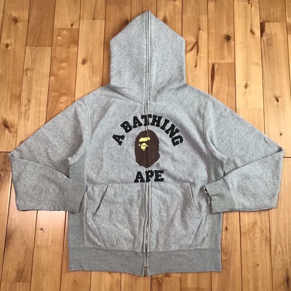 BAPE College logo full zip hoodie Gray NIGO A Bathing Ape Size S