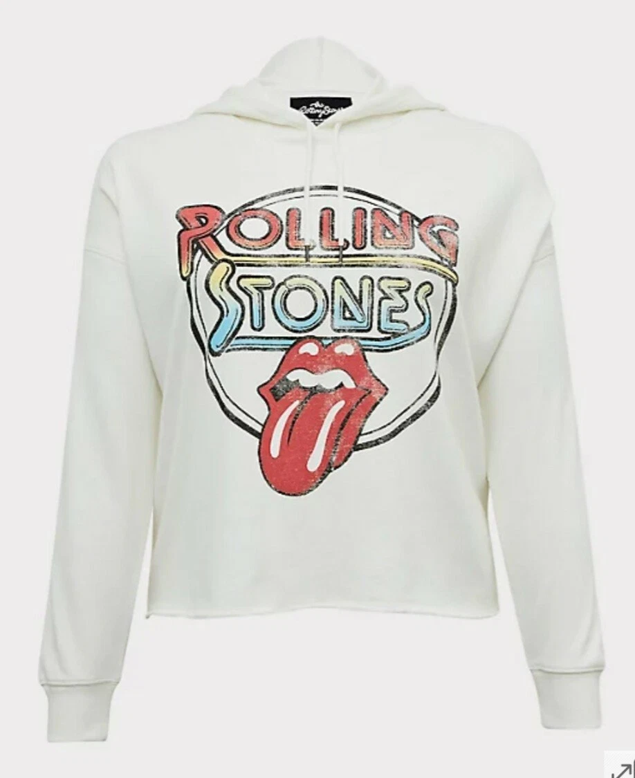 OFF WHITE Felpa con cappuccio Torrid Plus Size 2 2X 18 20 ROLLING STONES AVORIO FRENCH TERRY CROP NUOVA CON ETICHETTE