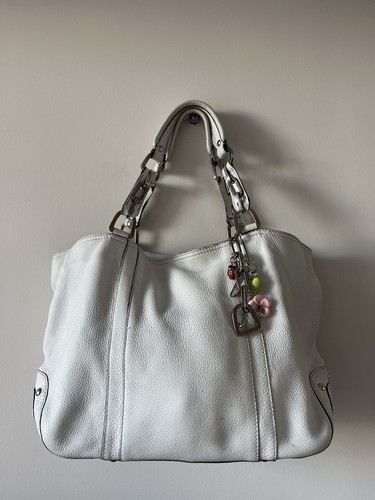 Juicy Couture Y2K Real Leather White Shoulder Bag with keychain