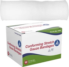 CONFORMING STRETCH GAUZE 4" ROLL NON STERILE BANDAGE 12 ROLLS #3104 DYNAREX