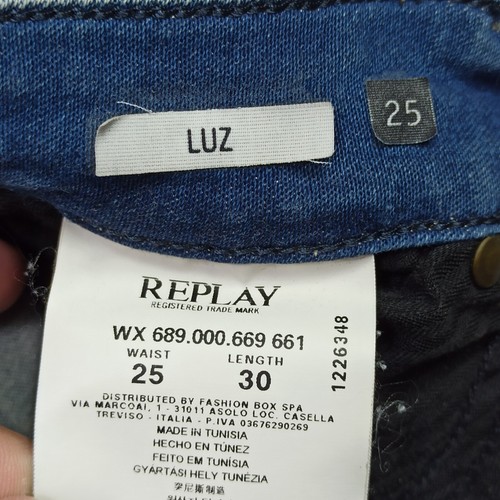 REPLAY LUZ Damen Jeans W24-W25 L30 Blau Enger Schnitt Bein Halbhoher Bund Wx 689 - Bild 6 von 12