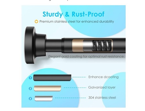 Barra de Cortina de Ducha, 44-73 Pulgadas Barra de Tensión de Resorte Ajustable Acero Negro - Imagen 5 de 9