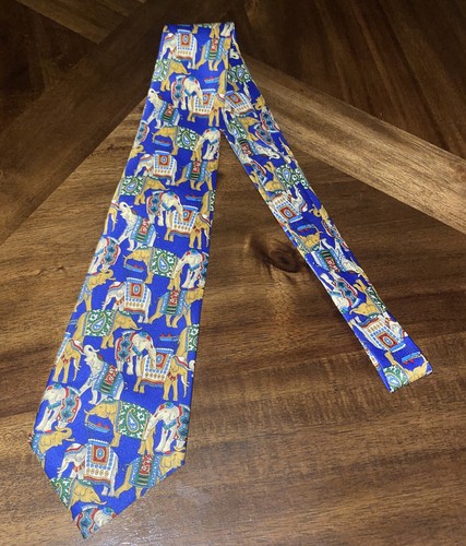 Elephant 100% Silk Tie By Next Blue Background Tapestries - Picture 2 of 7