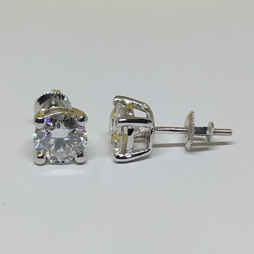 2 Ct Round Moissanite Diamond Earrings Studs 14K White Gold Basket Screw Back - Picture 4 of 8