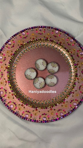 Mendhi thaal henna Asian Wedding candles thaal pink gold Pakistani Wedding - Picture 14 of 14