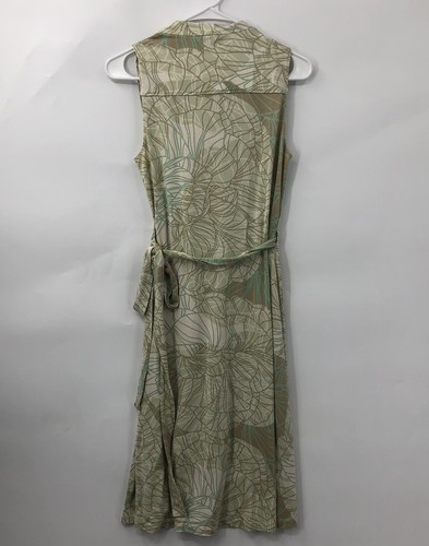 Elie Tahari Green Leaf Printed V Neckline Silk Wrap Dress Chest 26" *READ* - Picture 3 of 9