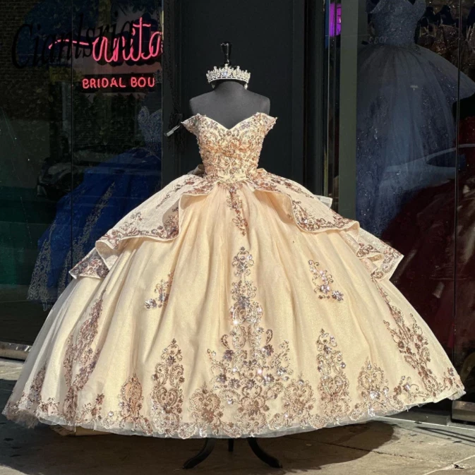 slim fit dress slacks Floral Patterned Glitter Quinceañera Dress – Elegant Bride and Quinceanera main image 1
