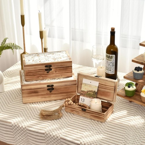 Elegant 3-Piece Hand-Carved Wooden Box Set - Perfect Gift for Home Decor Lovers - Picture 7 of 9