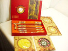 6 Pair Wood 9" Figural  Chopsticks Rests Stand 4 Cloth 5" Coasters NIB NEW FrShp