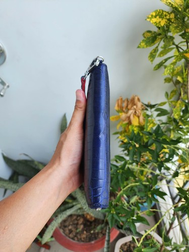 Blue 100% Real Genuine EXOTIC Body Leather Skin Men's Long Wallets-Handmade - Picture 6 of 11