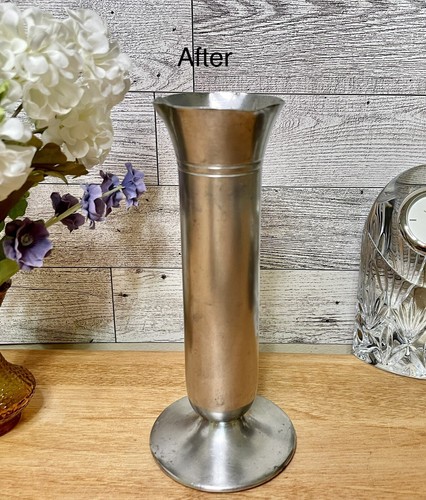 VINTAGE SOLID PEWTER MEDIUM 6.5” FLUTED & FOOTED VASE, POLISHED PEWTER 711 - Picture 8 of 10