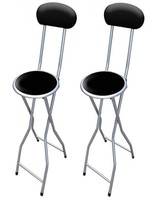 2x Black 94 Cm High Breakfast Bar Party Folding Chair Stool With Back Rest 2x Black 94 Cm High Breakfast Bar Party Folding Chair Stool With Back Rest