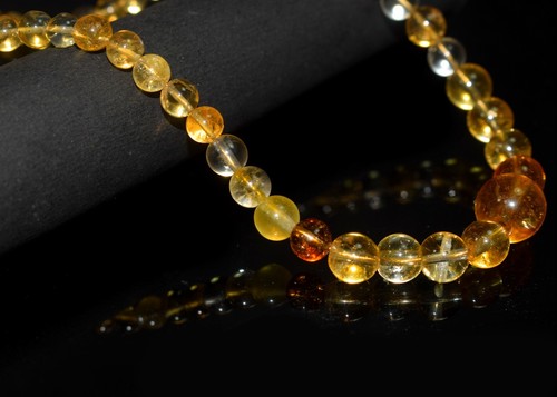 Collar redondo de piedras preciosas naturales redondas de 14" de citrino para niñas de 5-12 mm - Imagen 2 de 5