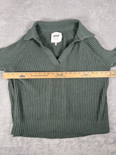 Suéter Aerie XS para mujer cuello en V suave de gran tamaño verde oliva acanalado poliéster - Imagen 7 de 10