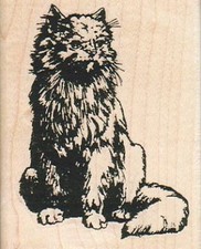 Fluffy Cat Sitting Up 2 1/4 x 2 3/4" Rubber Stamp, Cat Stamp, Cat Lover Stamp