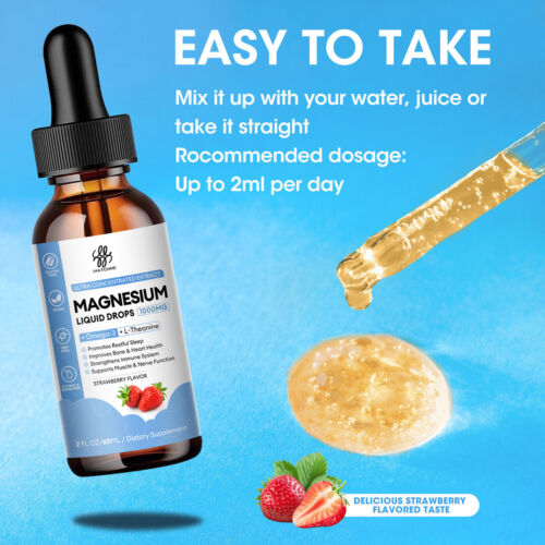60ML MAGNESIUM LIQUID DROPS 1000MG Omega-3+L-Theanine Promotes Restful Sleep - Picture 8 of 11
