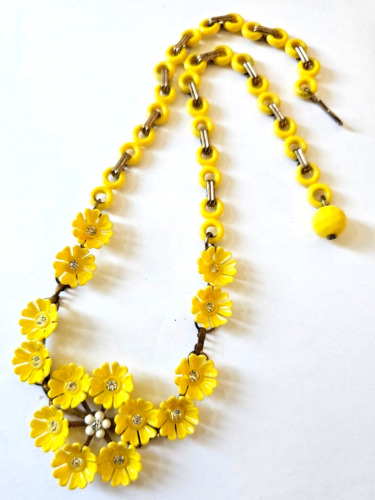 Vintage Celluloid Yellow Flower Necklace