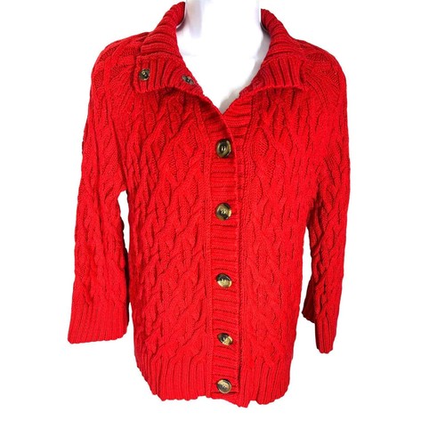 Liz Claiborne Vintage Snap Button Down Red Cable Knit Sweater Women's Size Small - Bild 1 von 10