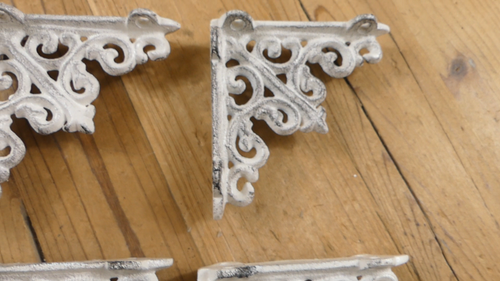 4 Antique Style Shelf Brace Wall Bracket Cast Iron Brackets SMALL White Corbel - Video 1 of 1