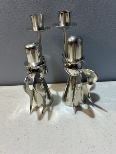 2 x Vintage Pura Banka Tin Angel Candle Stick Holders Silver 6.75” High ,2” Base - Picture 6 of 8