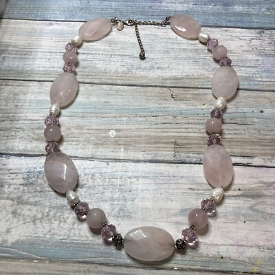 Donna Dressler Rosenquarz und geringelte Perlenkette Sterlingsilber sehr guter Zustand