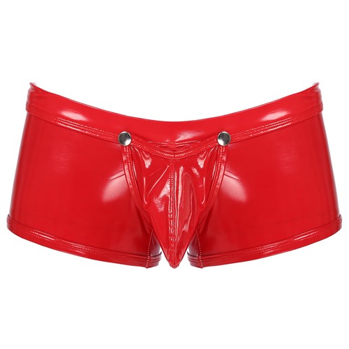 Men's Shorts Wetlook PVC Leather Boxer Briefs Button Crotch Bulge Pouch Panties - Picture 30 of 34