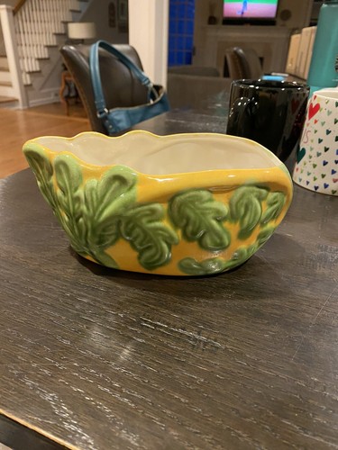 Vintage Forry Pottery Yellow And Green Planter Pot - Picture 2 of 4